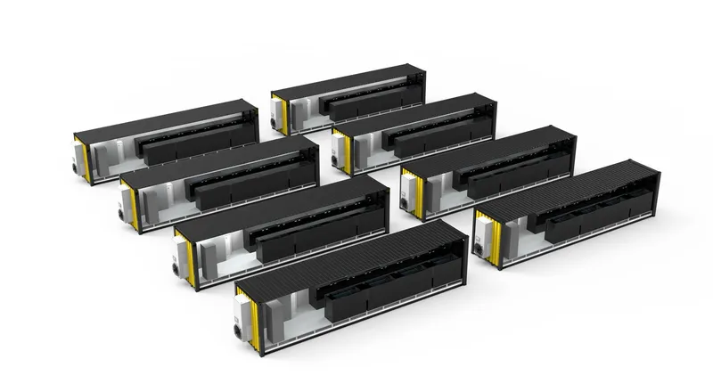 Eight identical factory-built modular data center blocks for repeatable expansion